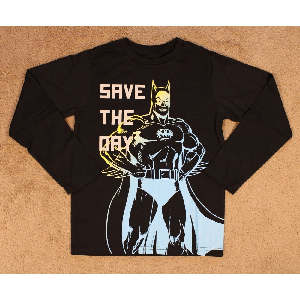 Batman Save the Day Long Sleeve Graphic Tee T-Shirt Boys (Small) Black NWOT